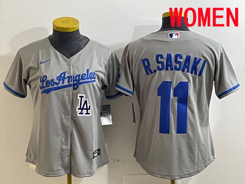 Women Los Angeles Dodgers #11 R.Sasaki Grey Game 2025 Nike MLB Jersey style 12